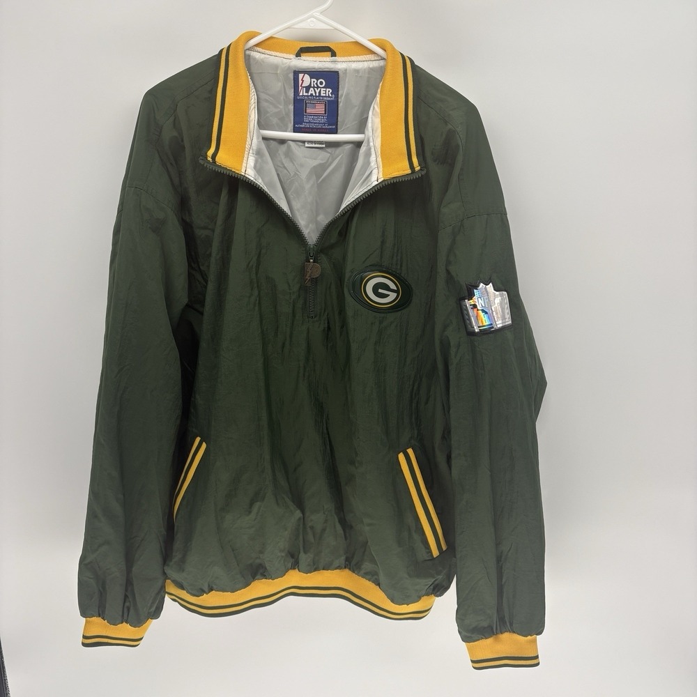 Vintage 90s Green Bay Packers Pro Player Half Zip Windbreaker Jacket Men XL